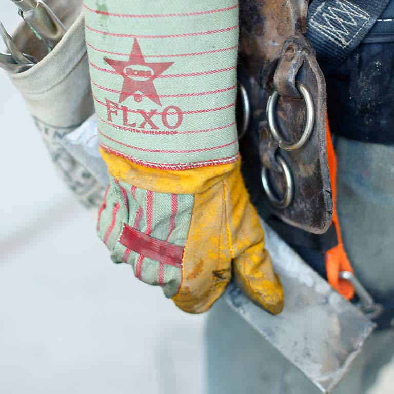 Close-up of a construction worker‘s glove